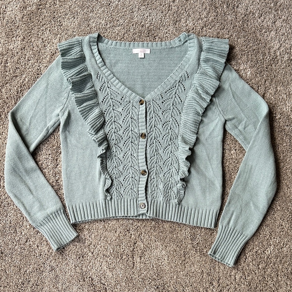 LC Lauren Conrad Women's Ruffled Knit Sweater - Light Blue/Green